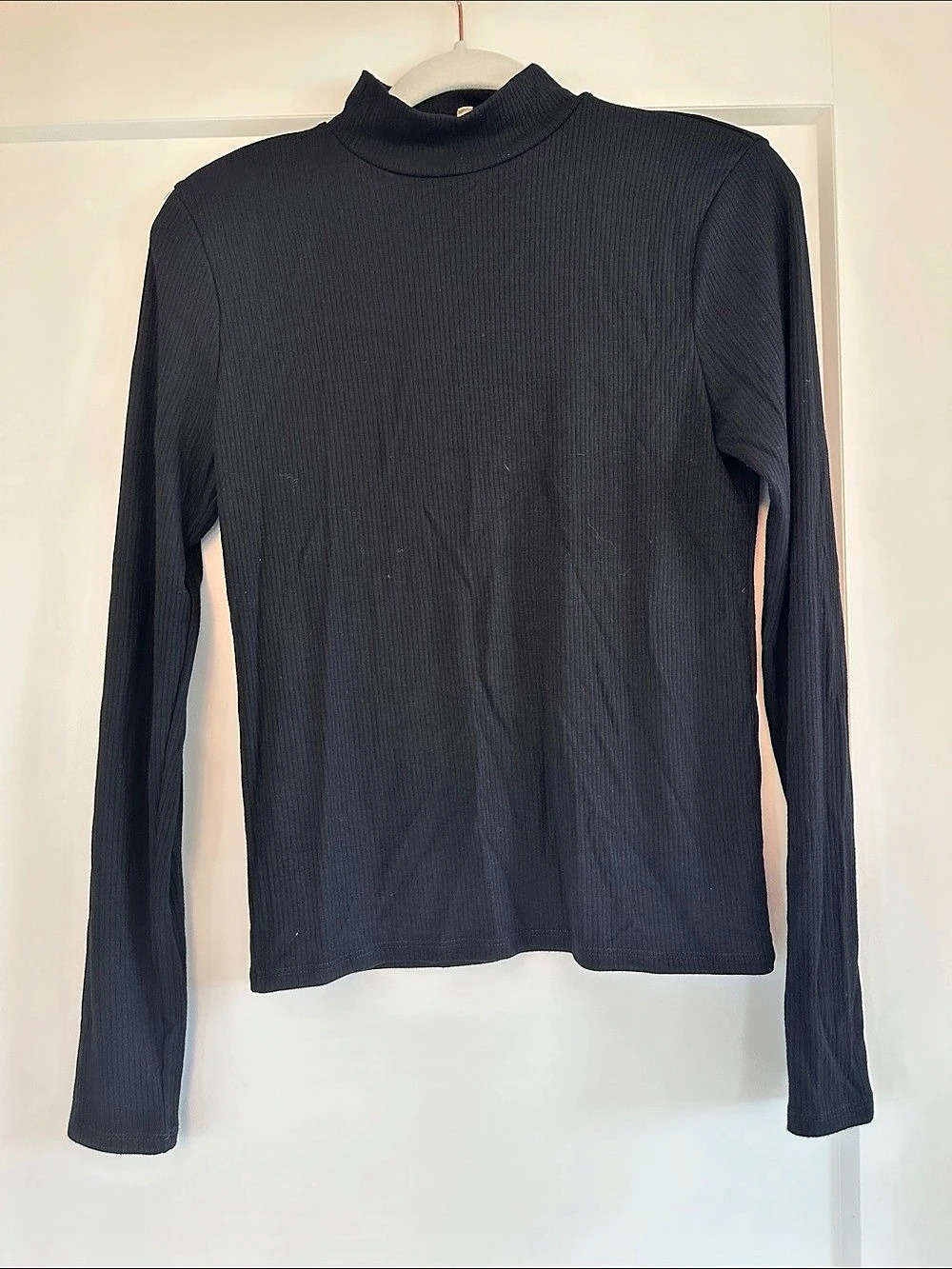 Madewell Ribbed Long-Sleeve Mockneck Top Black Medium